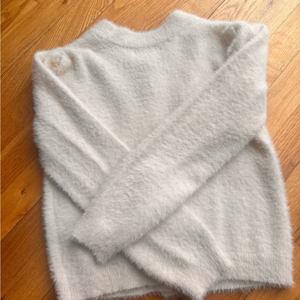 Girls Aqua Fuzzy Knit Cardigan – Off-White / Ivory - Picture 5 of 7